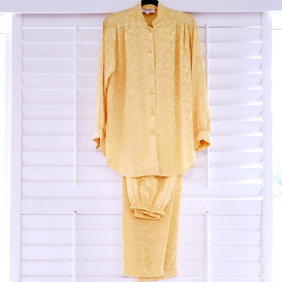 Dior Other - Christian Dior Loungewear Blouse Pants Set Gold M